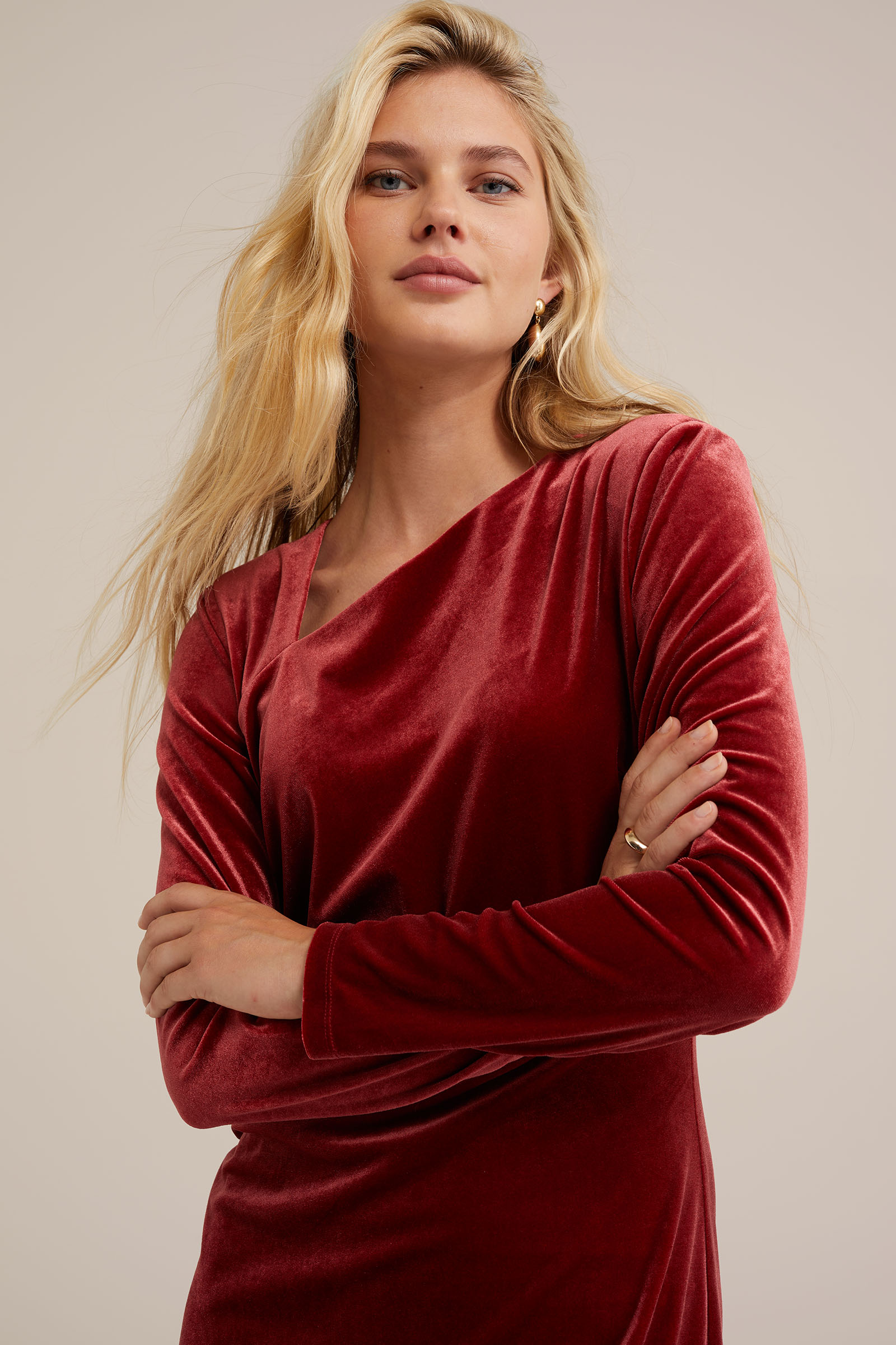 velvet jurk WE Fashion Donkerrood