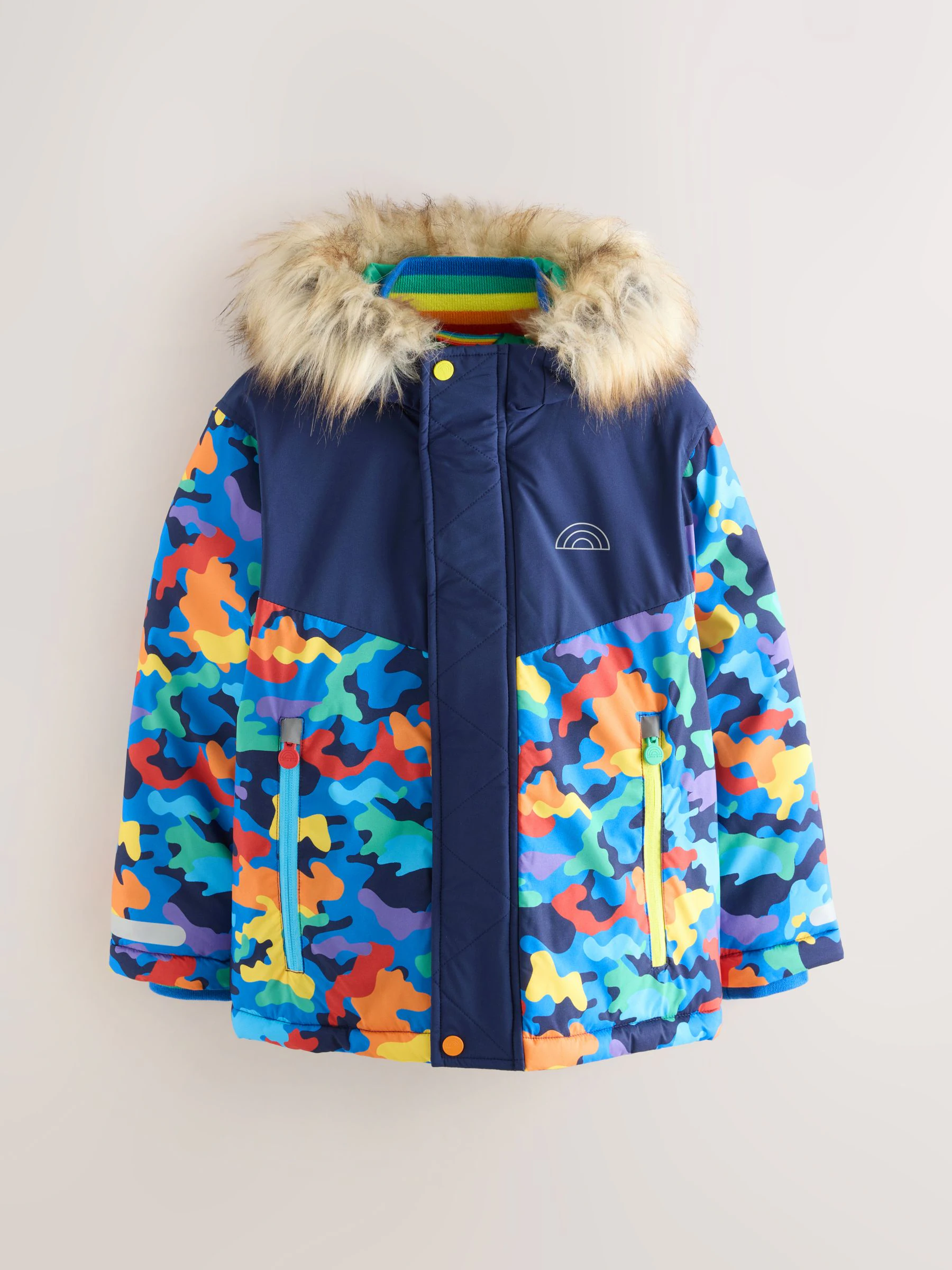 Little Bird by Jools Oliver Regenbestendig gewatteerde jas met camouflageprint en capuchon van imitatiebont