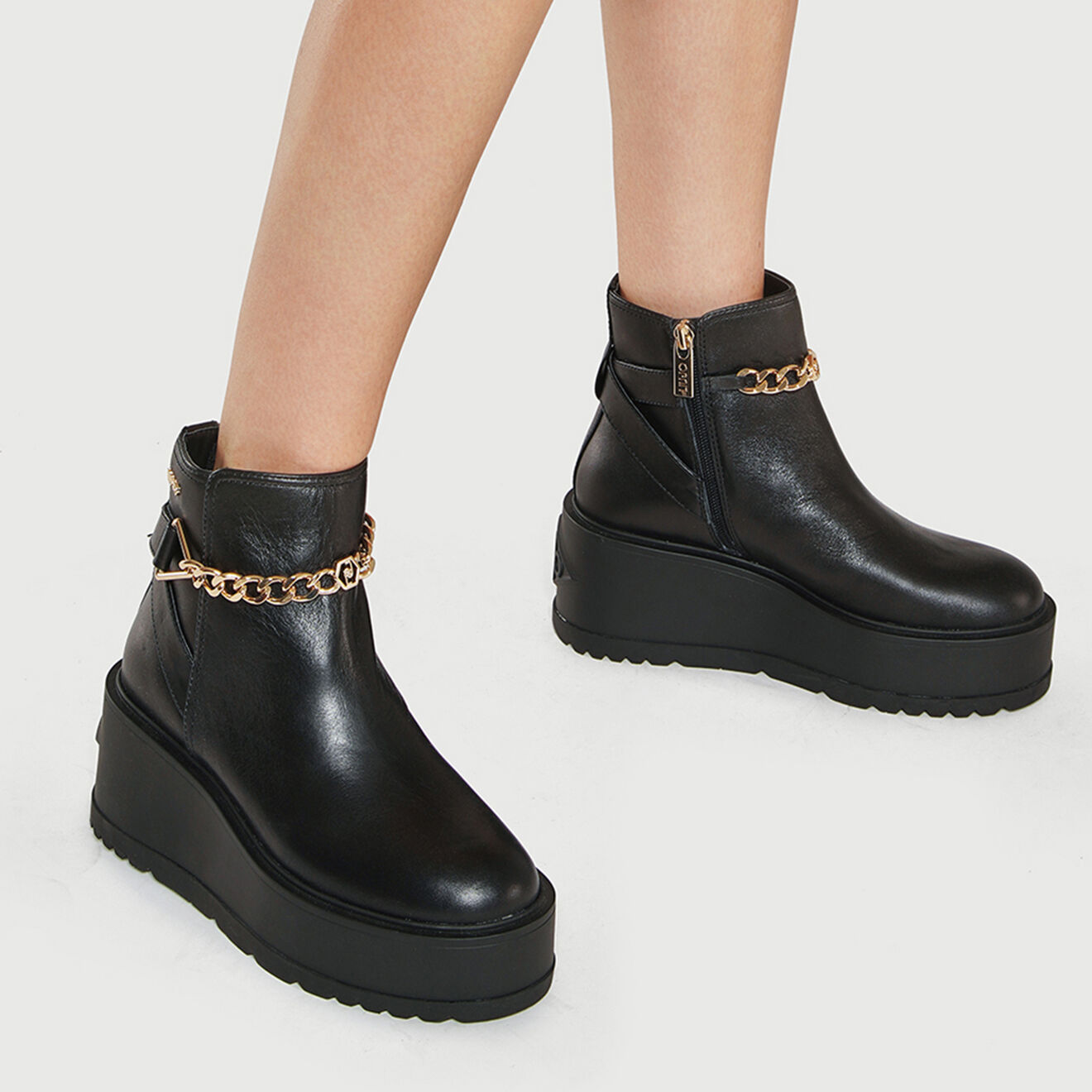 Liu-Jo Boots compensées en Cuir Carol noires - Talon 6 cm