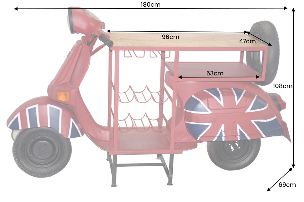 Design Bartisch SCOOTER 180cm rot Mangoholz Handarbeit Upcycling