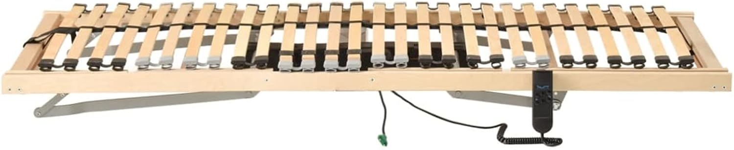 Gecheer Lattenrost Elektrisch, 28 Latten 7 Zonen verstellbar mit Fernbedienung, Buchenholz Rahmen Birkenholz Federlatten, für 90x200 cm Matratze geeignet, anthrazit-schwarz, für Innenraum Nutzung