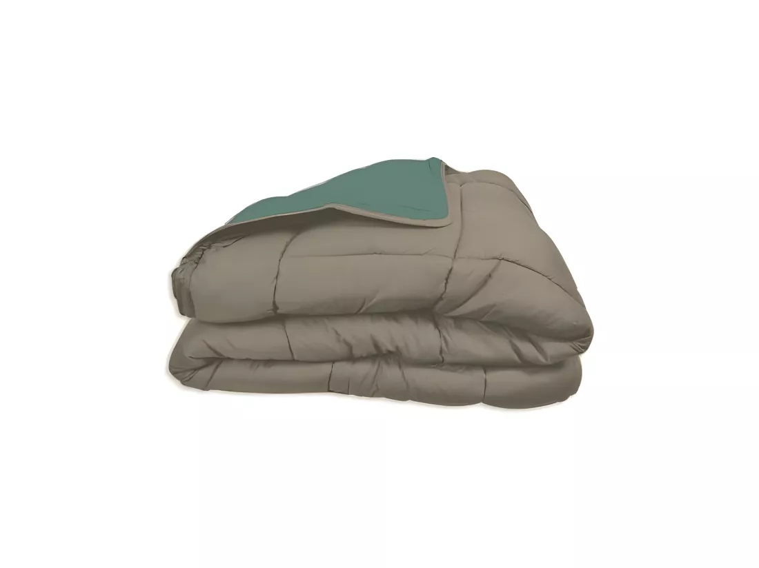 POYET MOTTE Couette Microfibre 400g/m2 CALGARY - 140 x 200 cm - Gris galet et Vert lac