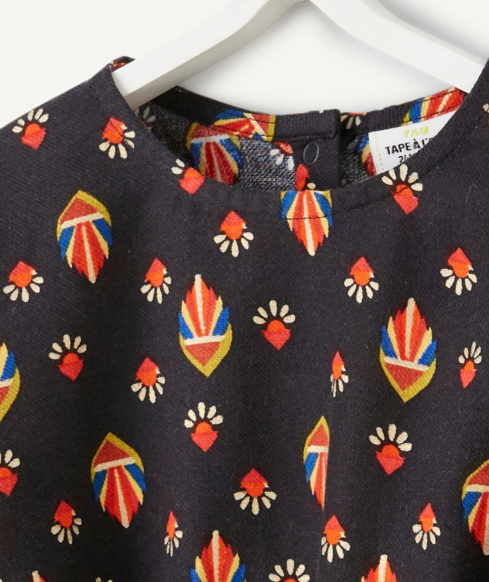 ROBE BÉBÉ FILLE EN COTON NOIR ET IMPRIMÉE AVEC MOTIFS ROUGES