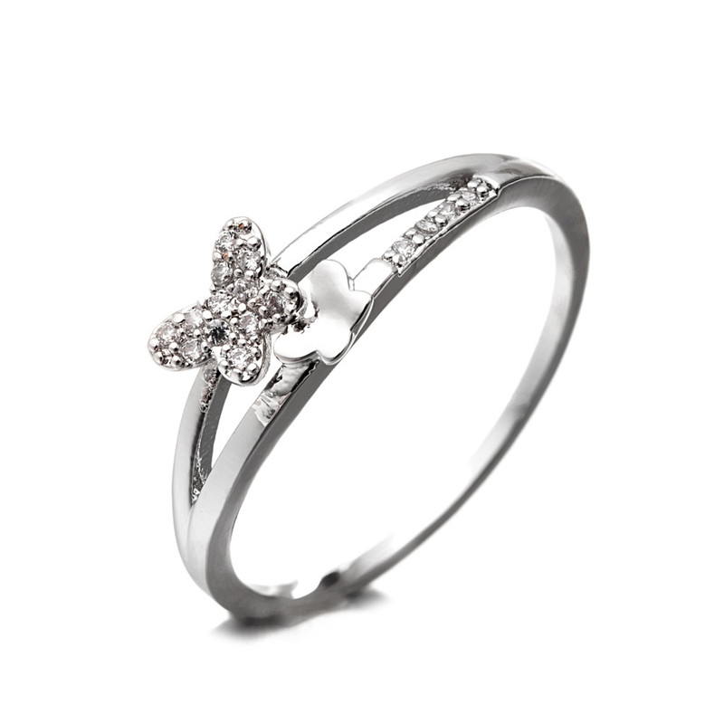 Bague Papillon Plaqué Rhodium et Cubic Zirconia Blanc