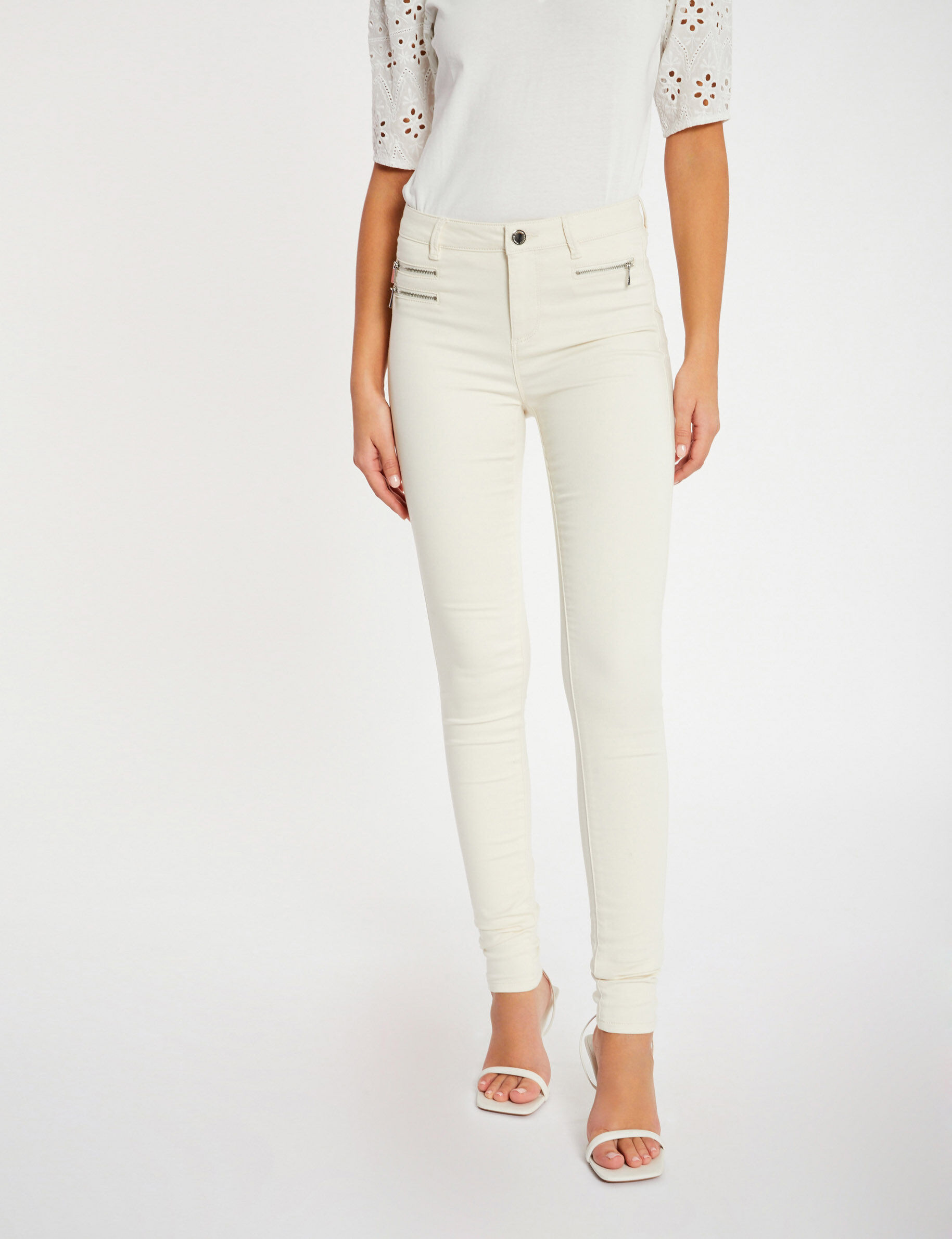 Pantalon slim effet stretch ivoire femme - ivoire