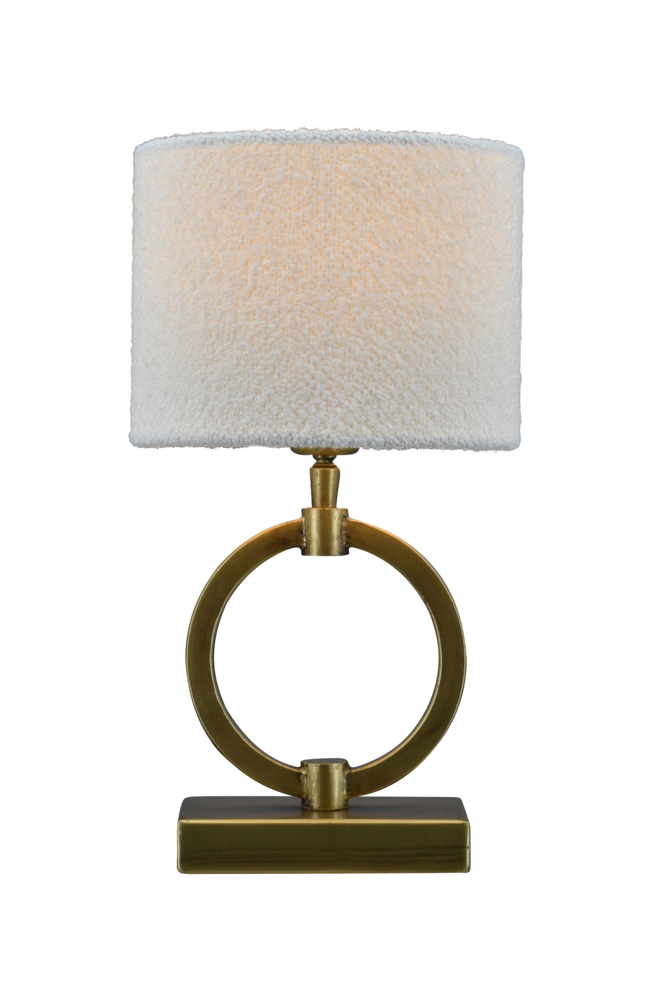 Tafellamp Devon XS bronze + kap Cilinder 20x20x15cm Bouclé blanc ( witte binnenkant )