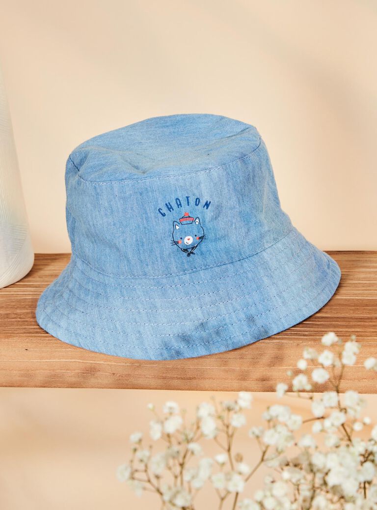 Bob réversible avec denim bleu et rayures bleu marine