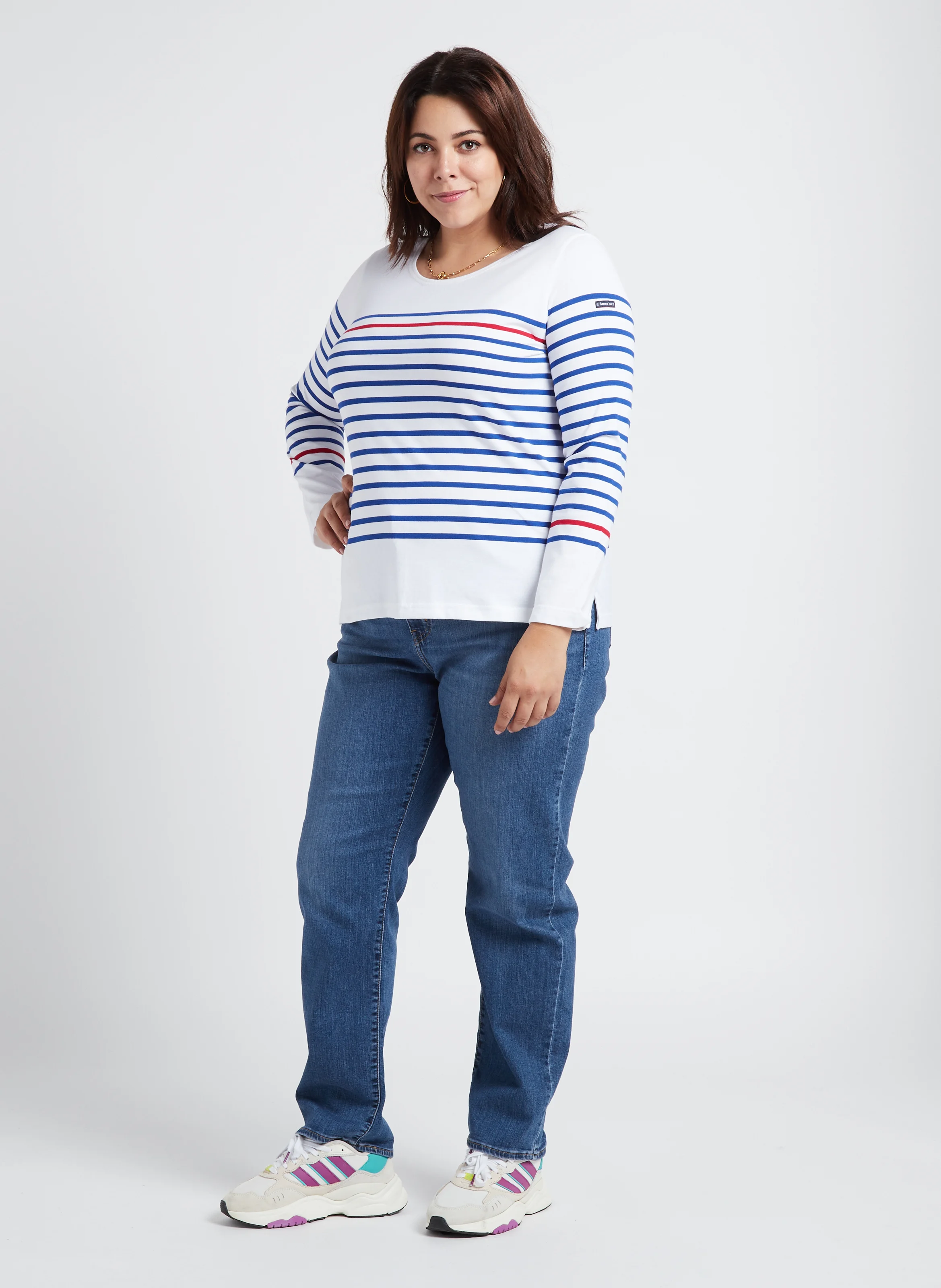 Marinière col rond manches longues en coton | Bleu