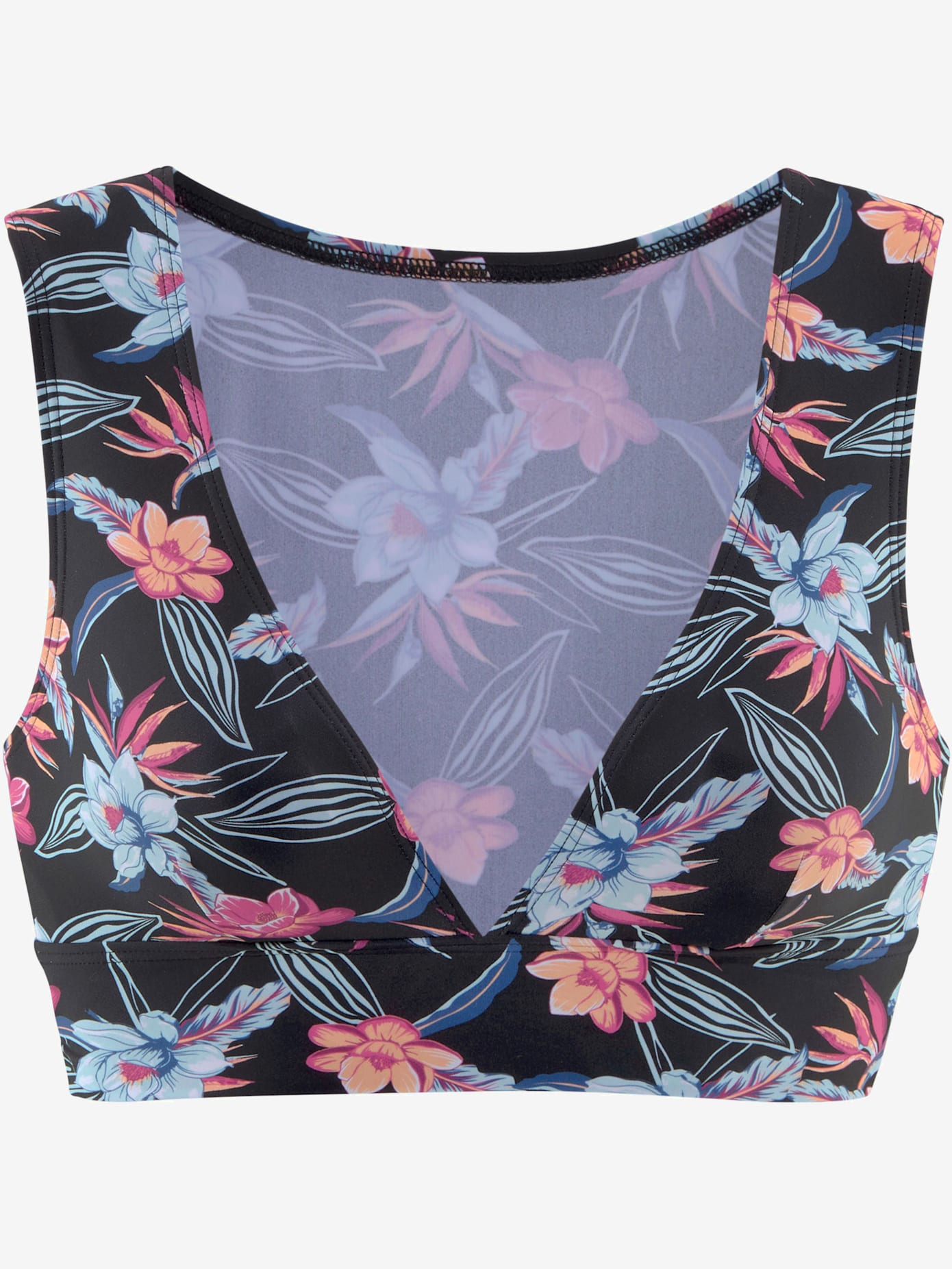 Haut de bikini bustier imprimé, effet de couleur différent pour chaque pièce