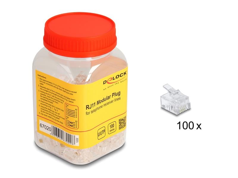 Delock Stecker RJ11 100 Stück, Transparent Delock RJ11 Modularer Stecker 100 Stück