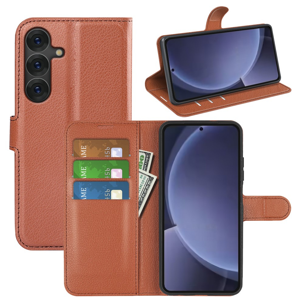 Samsung Galaxy S25  Plus Leder Tasche Flip Cover Litchi Look - Braun