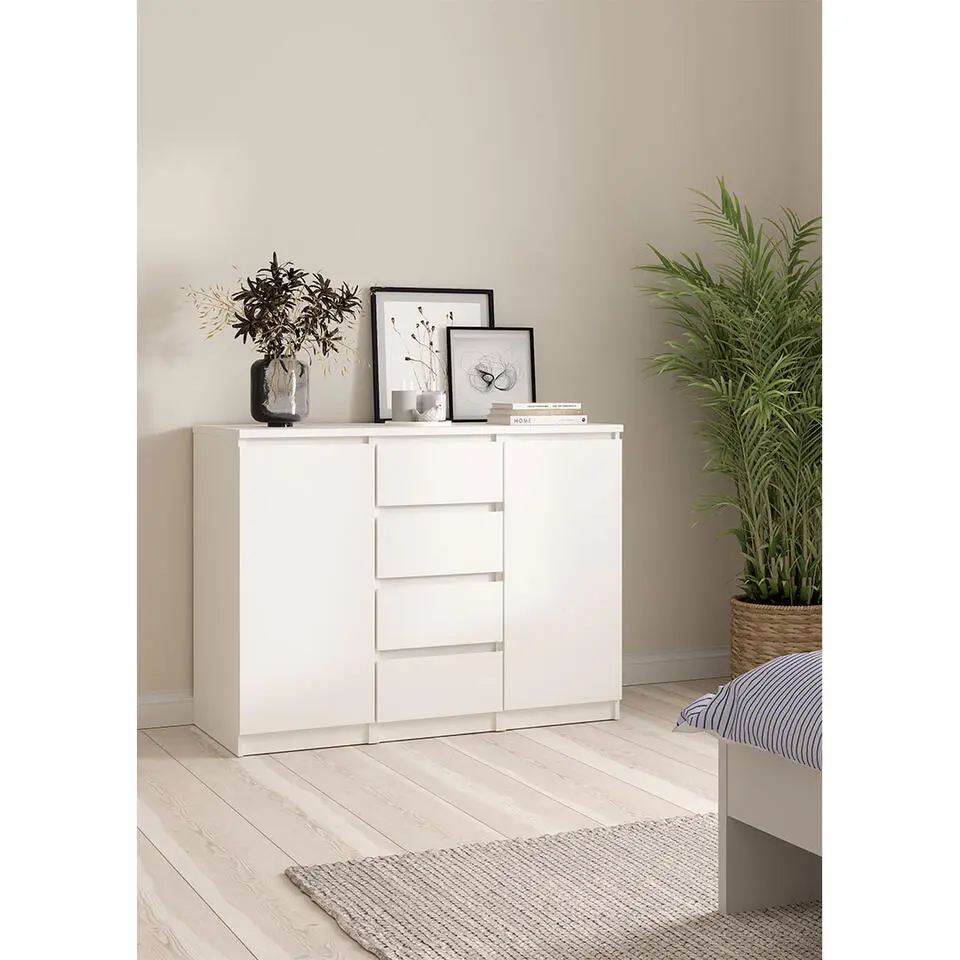 Hioshop Naia dressoir 2 deuren 4 lades wit