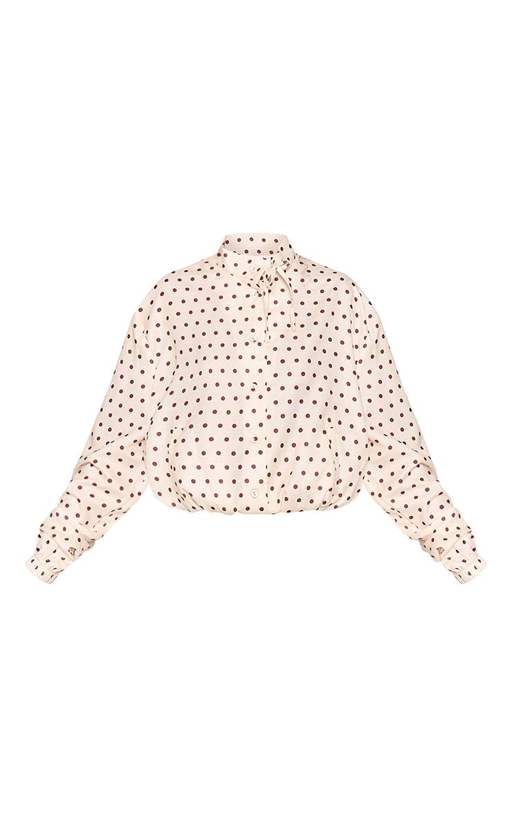 Jaune Chemise À Manches Longues Col Montant À Pois Avec Détail Noué