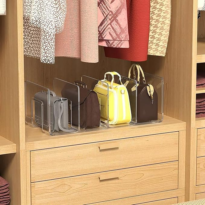 (2er Set) 4-fach Acryl Handtaschen Aufbewahrungs Fächer Schrank Organizer Regal Trenner für Taschen / Geldbörsen - Transparent