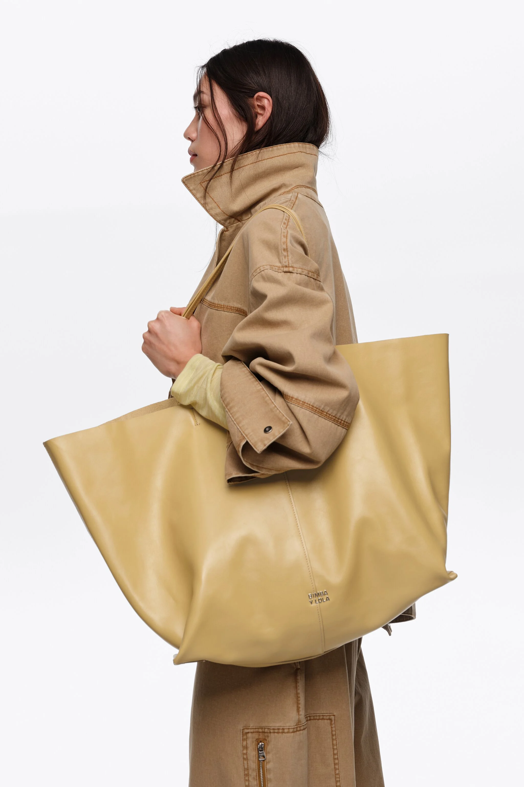 Bolsa maxi shopper de couro cor aveia