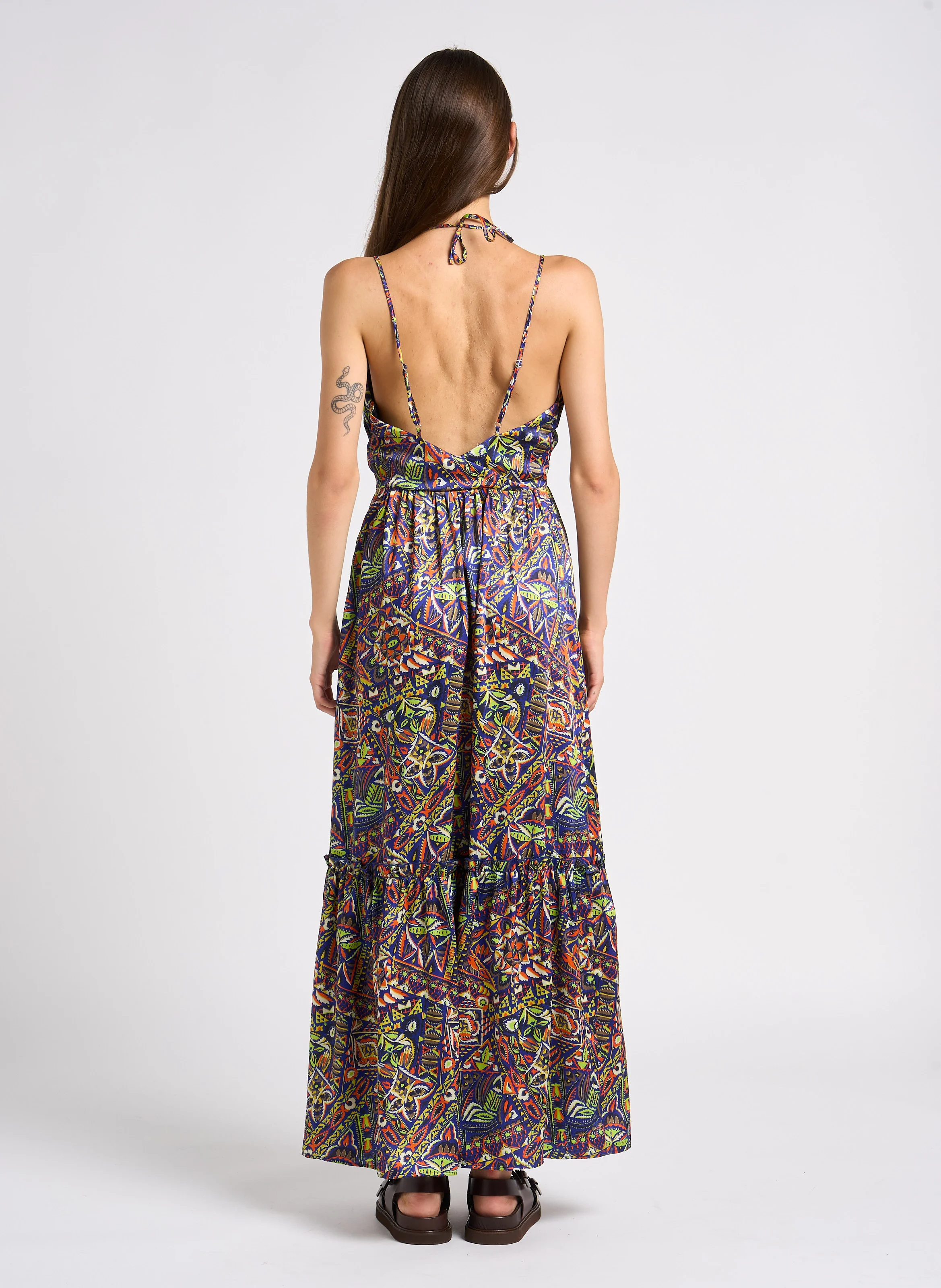Robe longue droite imprimée | Bleu
