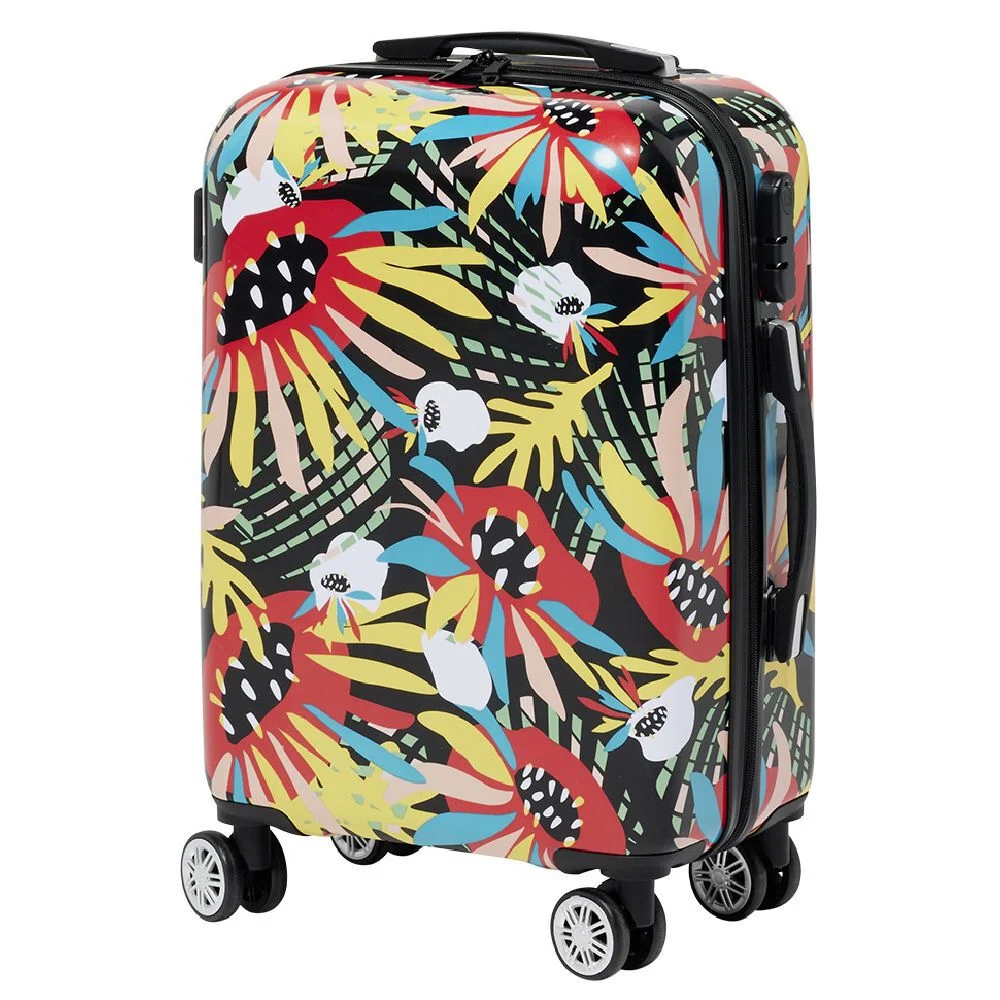 Valise cabine rigide trolley plastique ABS motif tropical 38x23xH55cm