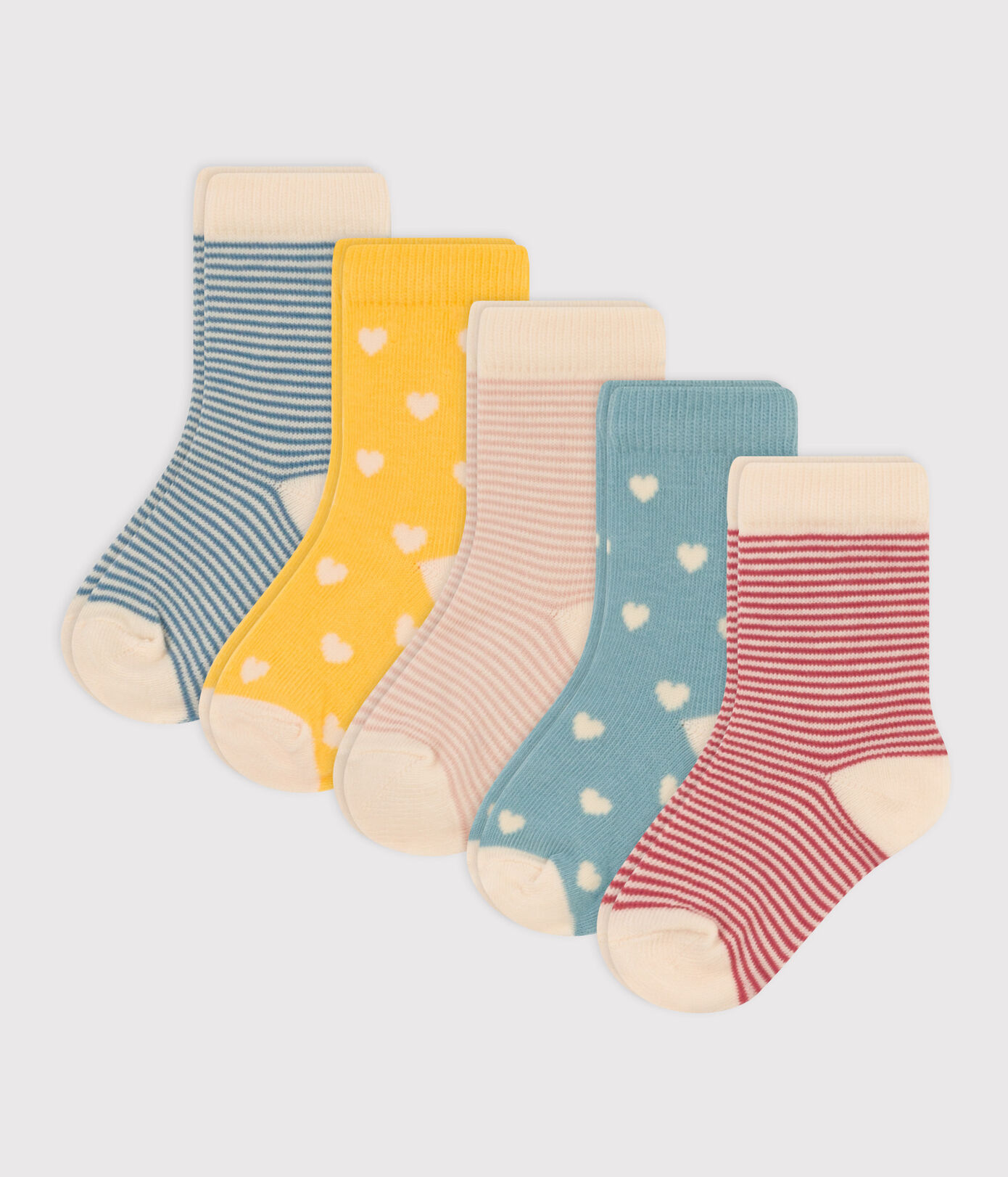 Lot de 5 paires de chaussettes cœurs en jersey de coton bébé
