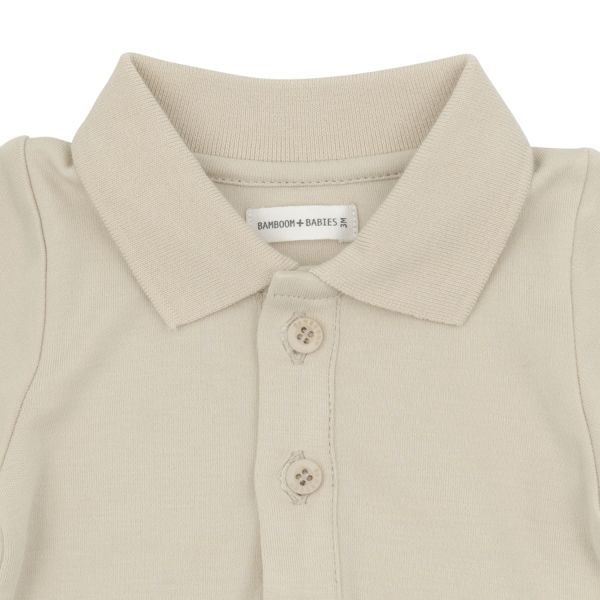 Bamboom Long Sleeve Polo Romper - 6 Mnd - Sand