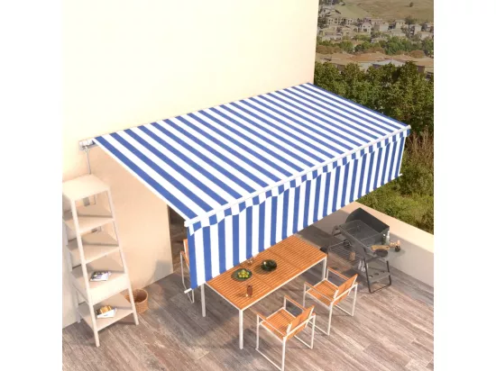 Auvent manuel rétractable avec store 6x3 m Bleu et blanc