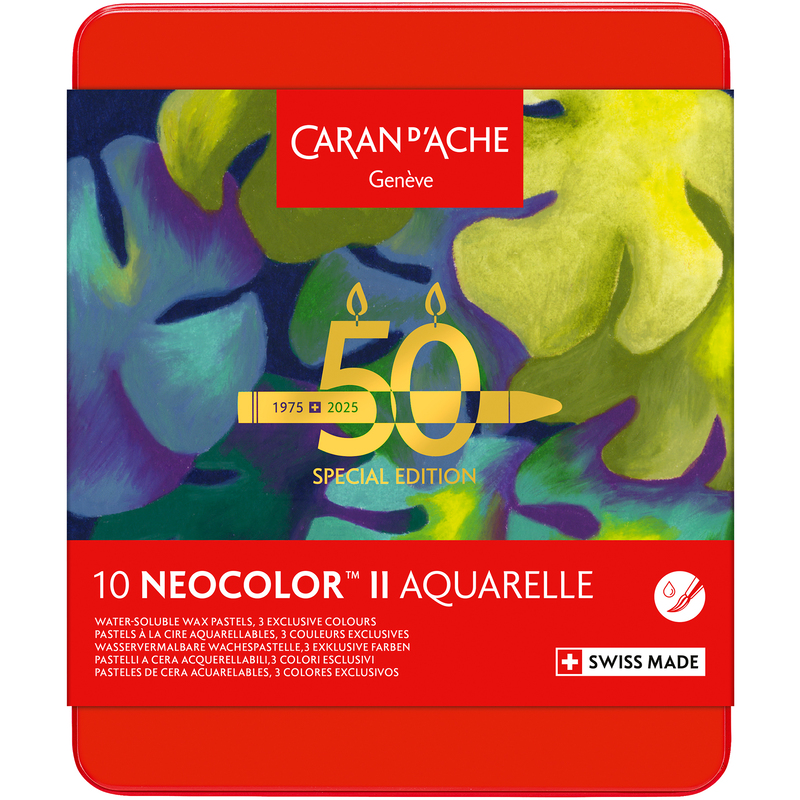 Caran d'Ache Wachsmalstifte Neocolor II Aquarelle, Üppig, 10 Stück - 50 Jahre, assortiert