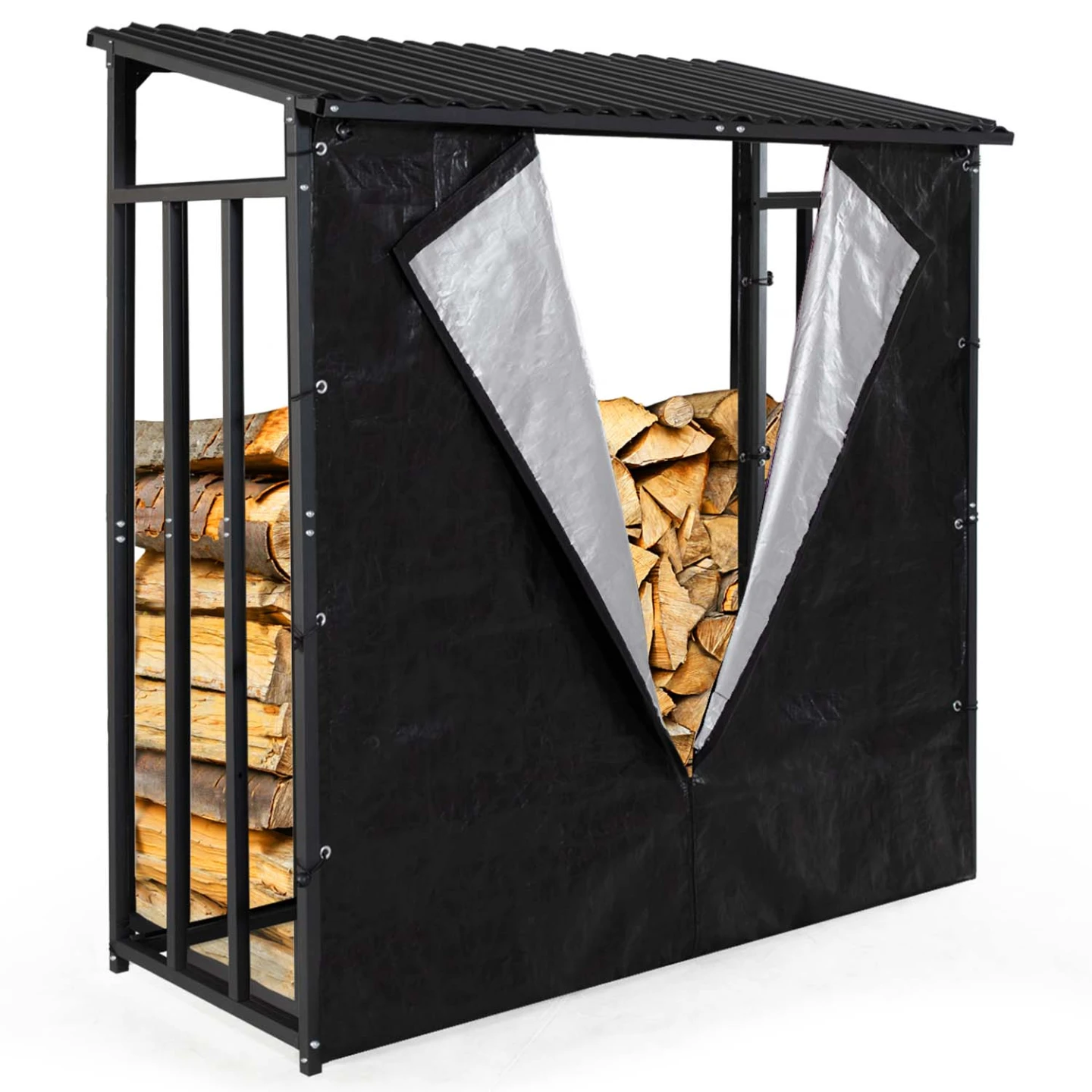 Abri de stockage en acier galvanisé pour bûches L.190 cm avec housse de protection 150 gr