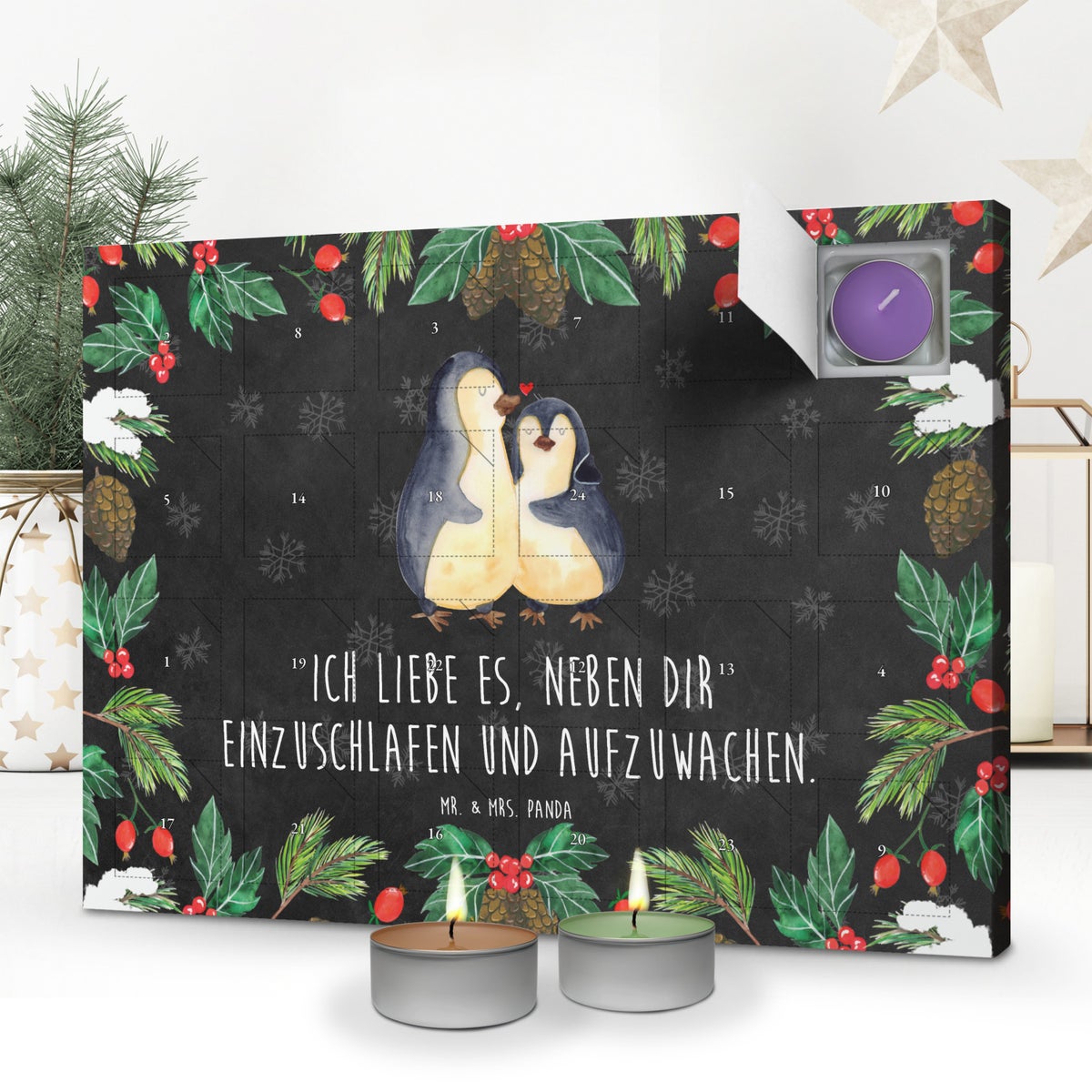 Mr. & Mrs. Panda Geurkaars Adventskalender Pinguïns Slapen - Zwart