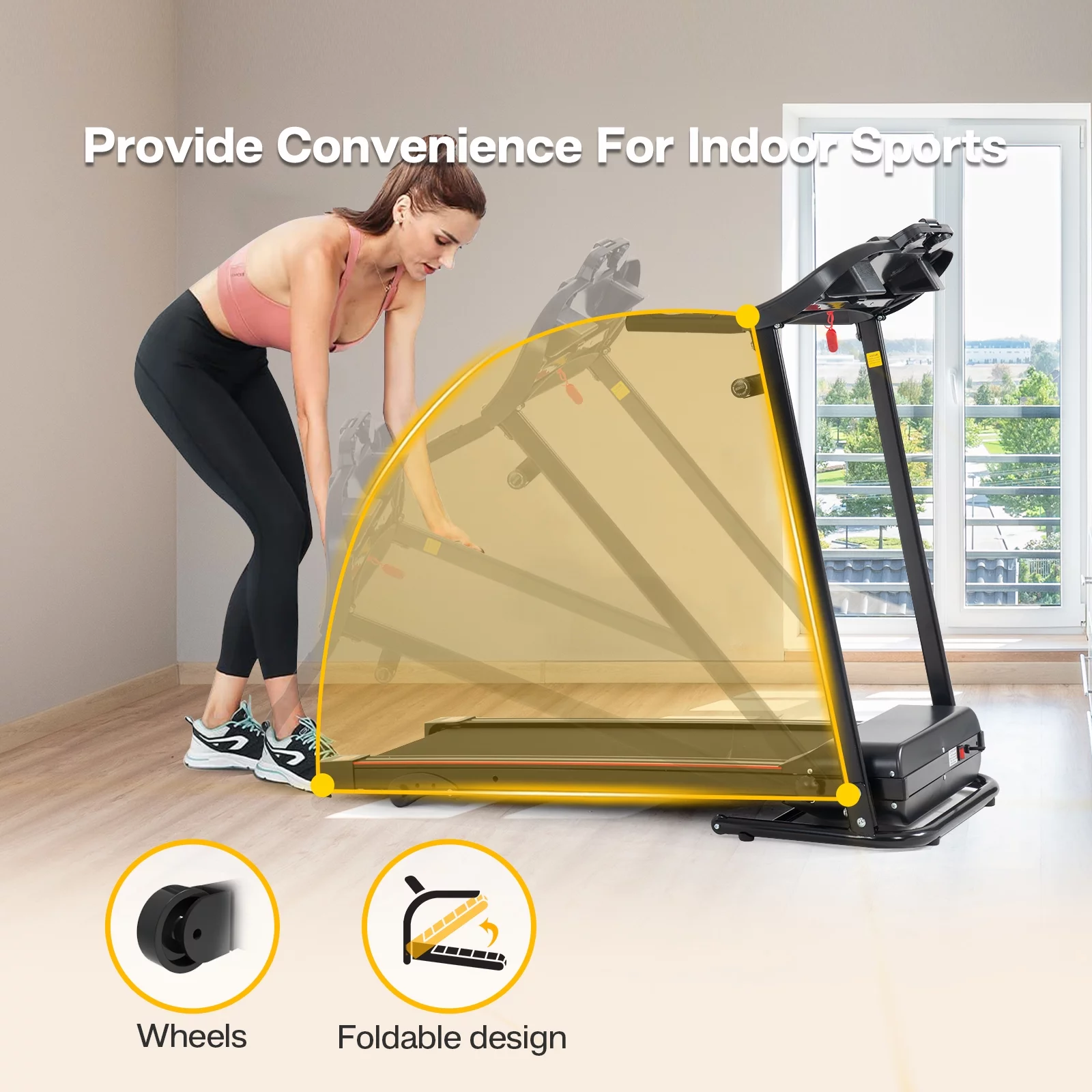 Esteira dobrável portátil de 2,5 HP para corrida e caminhada, compacta, com 12 programas predefinidos, visor LED, Bluetooth para música e fácil montagem para uso doméstico.