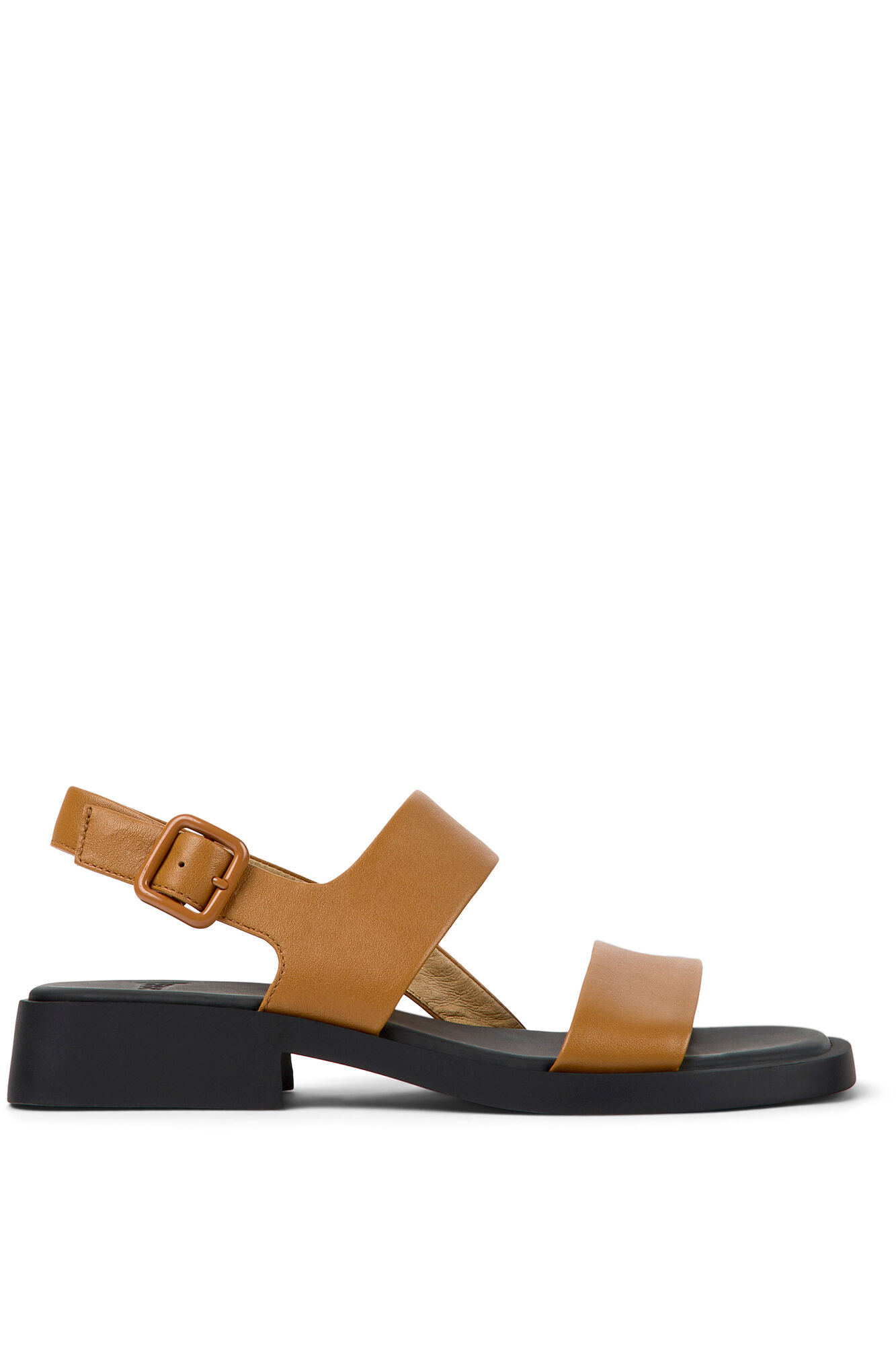 Sandálias femininas de couro preto - marrom médio