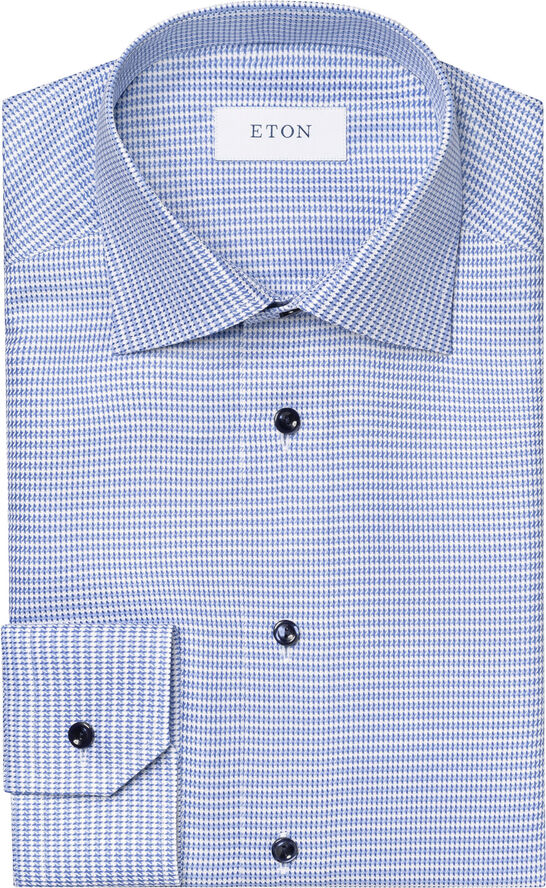 ETON Slim Fit Blue Houndstooth Signature Twill Shirt Blå