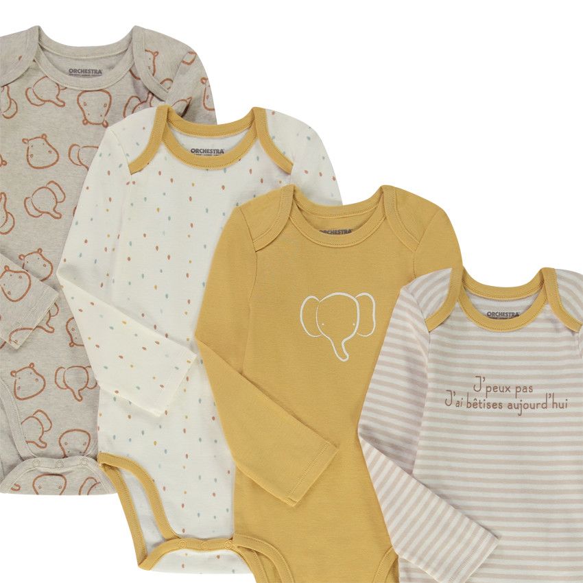 Lot de 7 bodies manches longues fantaisie pour bébé garçon - Ecru