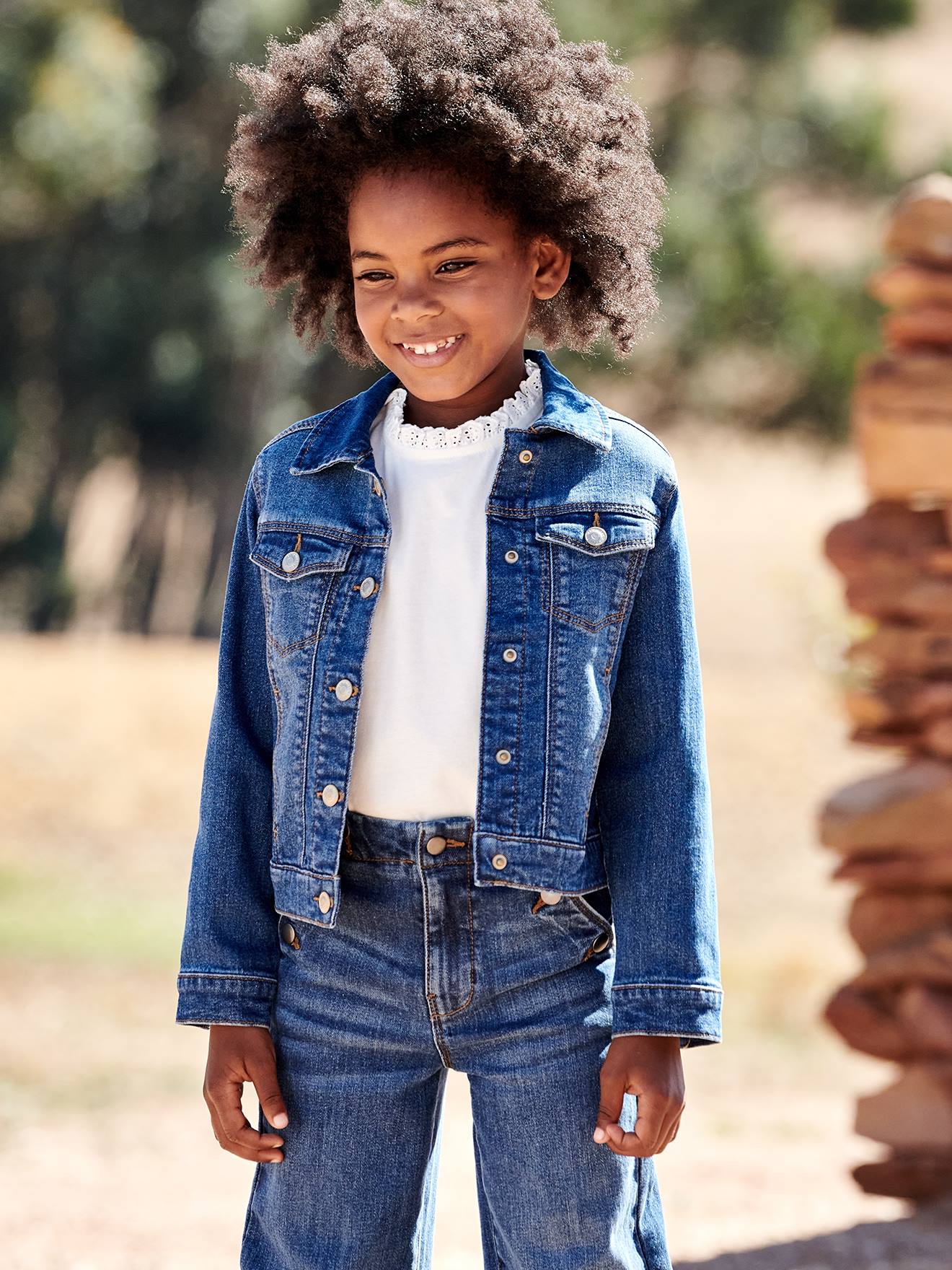 Jaqueta jeans personalizável para meninas, cor pedra