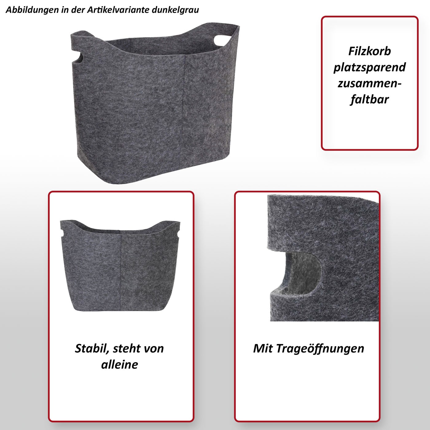 Filzkorb MCW-C35, Holzkorb Korb Filztasche Aufbewahrungskorb Deko Filzbox, 40l ~ dunkelgrau
