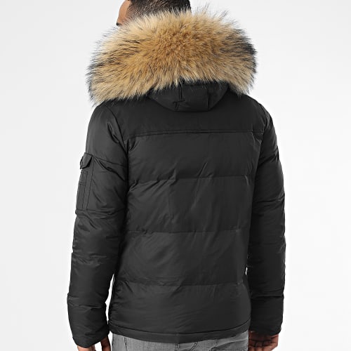 Doudoune Capuche Tech Puffer Avec Fourrure Beige 0018 Noir