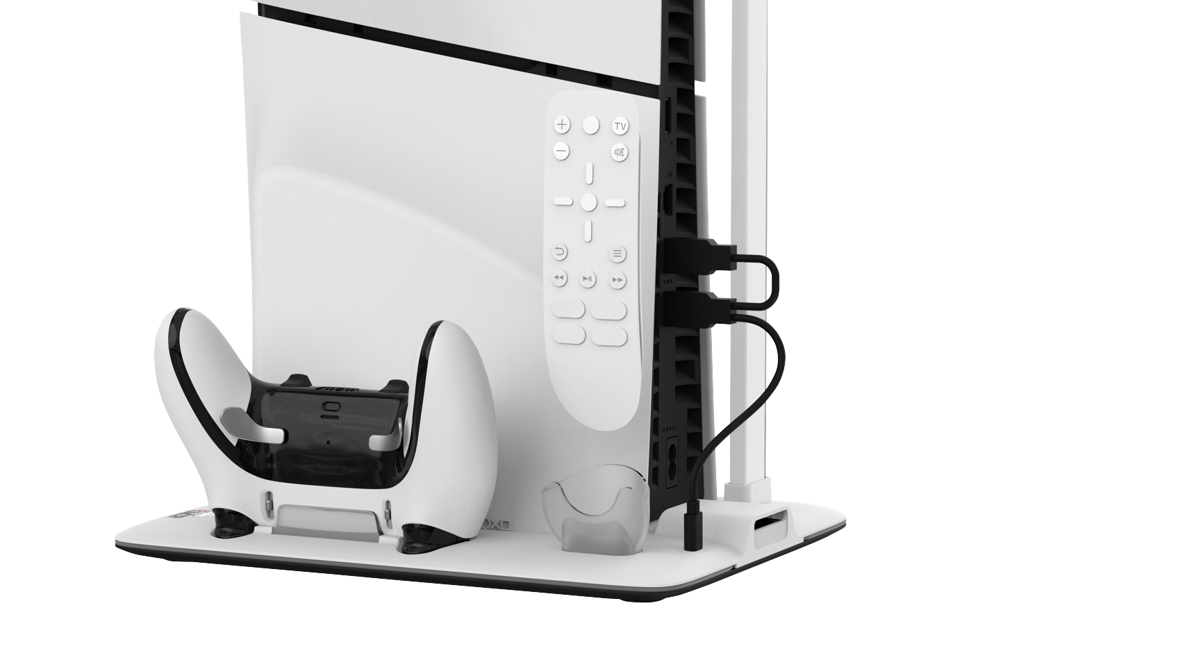 IMP DLX Stand - Charges Controllers(inc. Edge), 3sp Fan w. game, headset and remote store