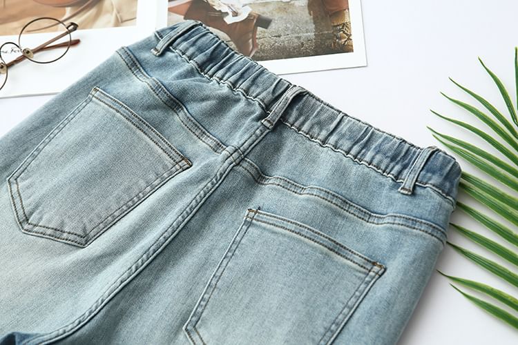 Krezol - Plus Size Hoge Taille Geknoopte Zoom Taps Toelopende Jeans