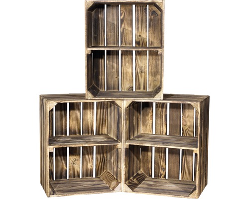 Vintage gevlamde fruitkist 50x40x30 cm set van 3