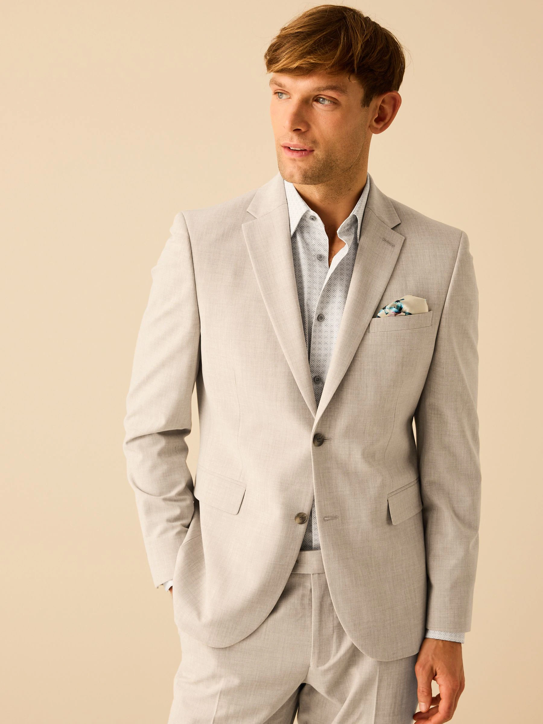 Pastelgeel - Slim Fit - Meegevend stretchkostuumjasje