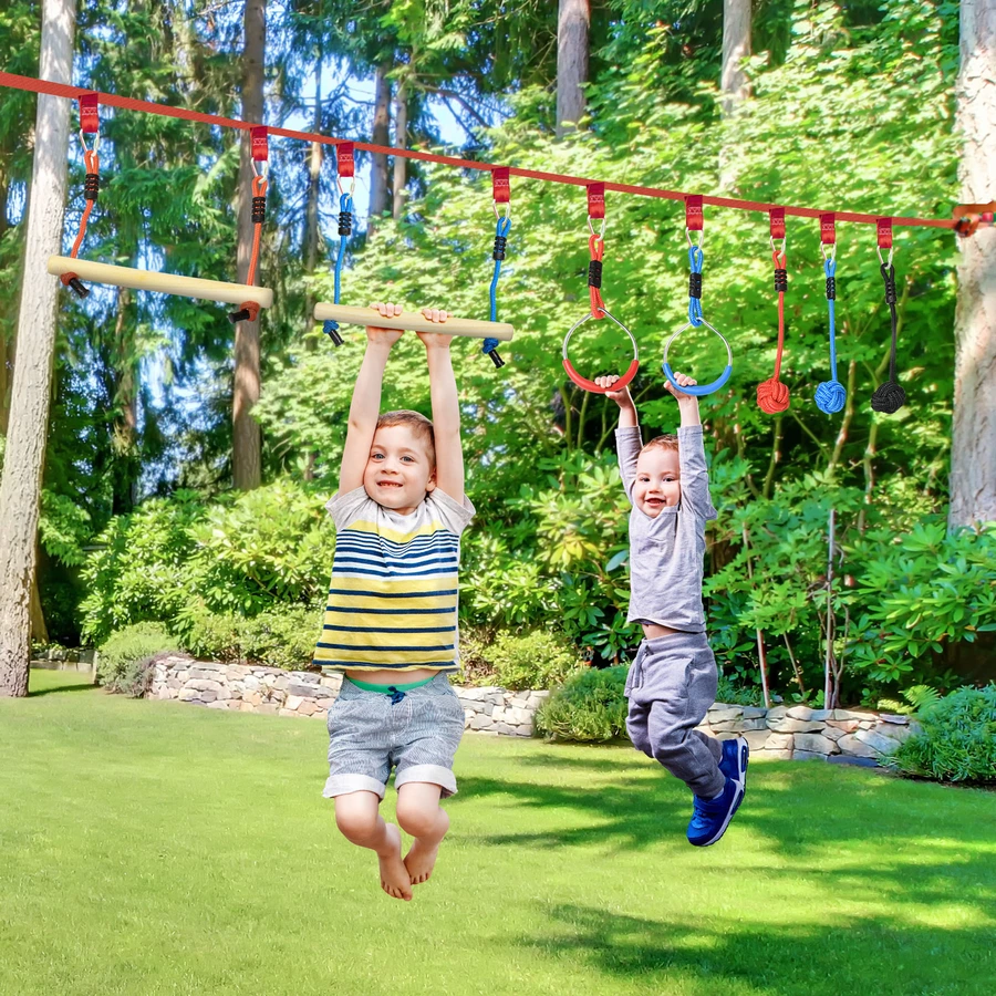 Outsunny Ninja Slackline-Set mit Aufbewahrungstasche für Kinder bunt