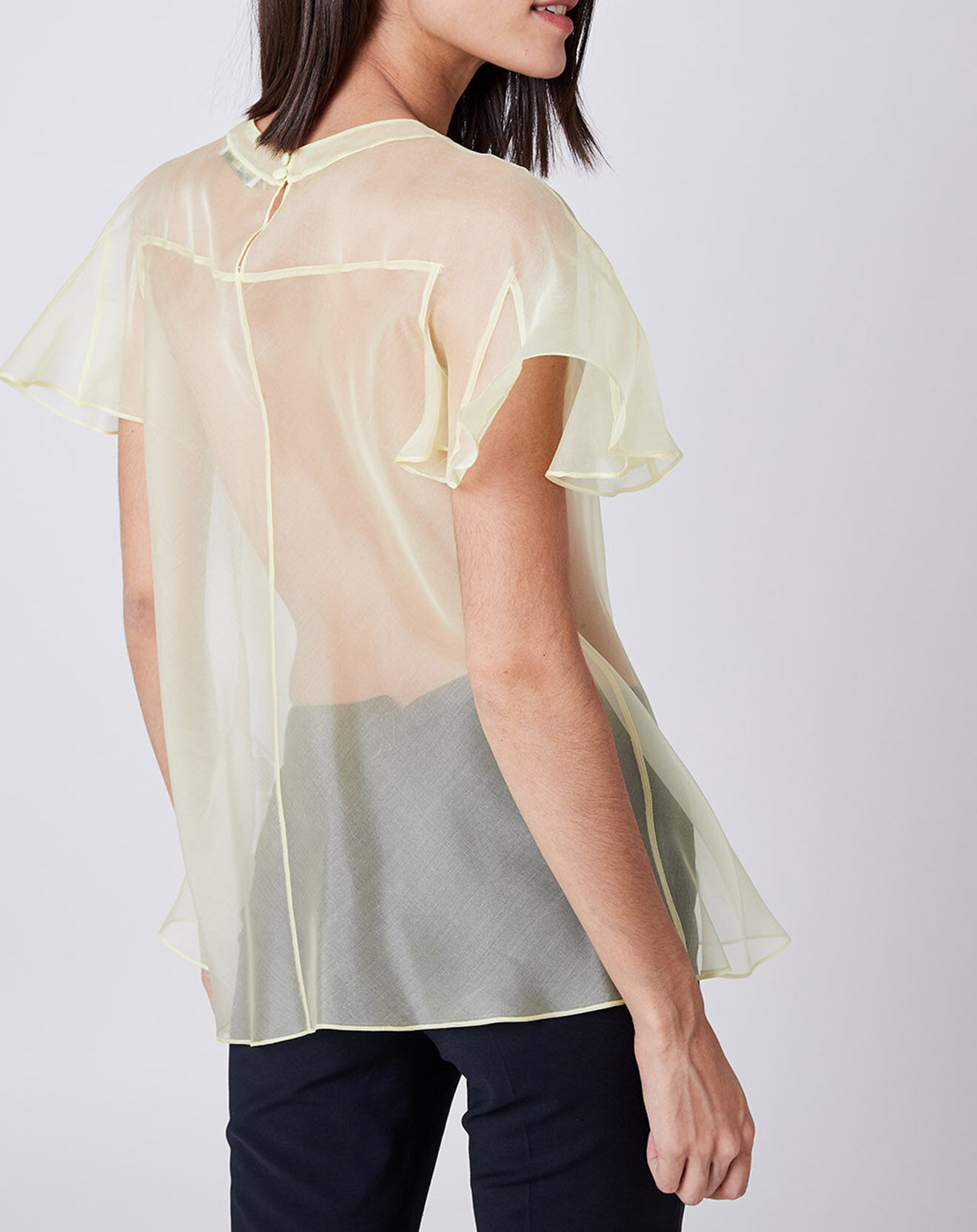 John Galliano Top 100% Voile de Soie transparent jaune