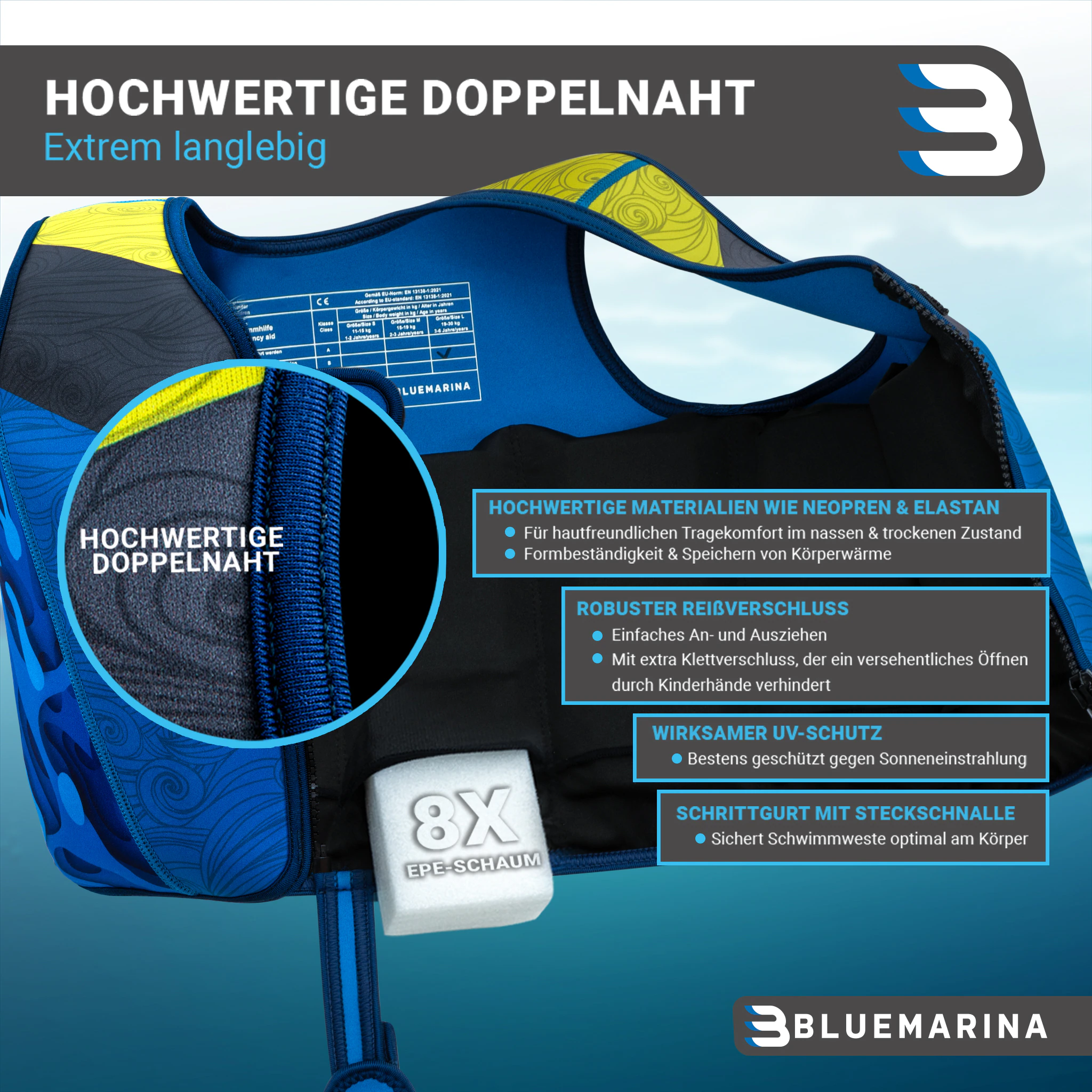 Bluemarina Kinder Schwimmhilfe (S, Mermaid)