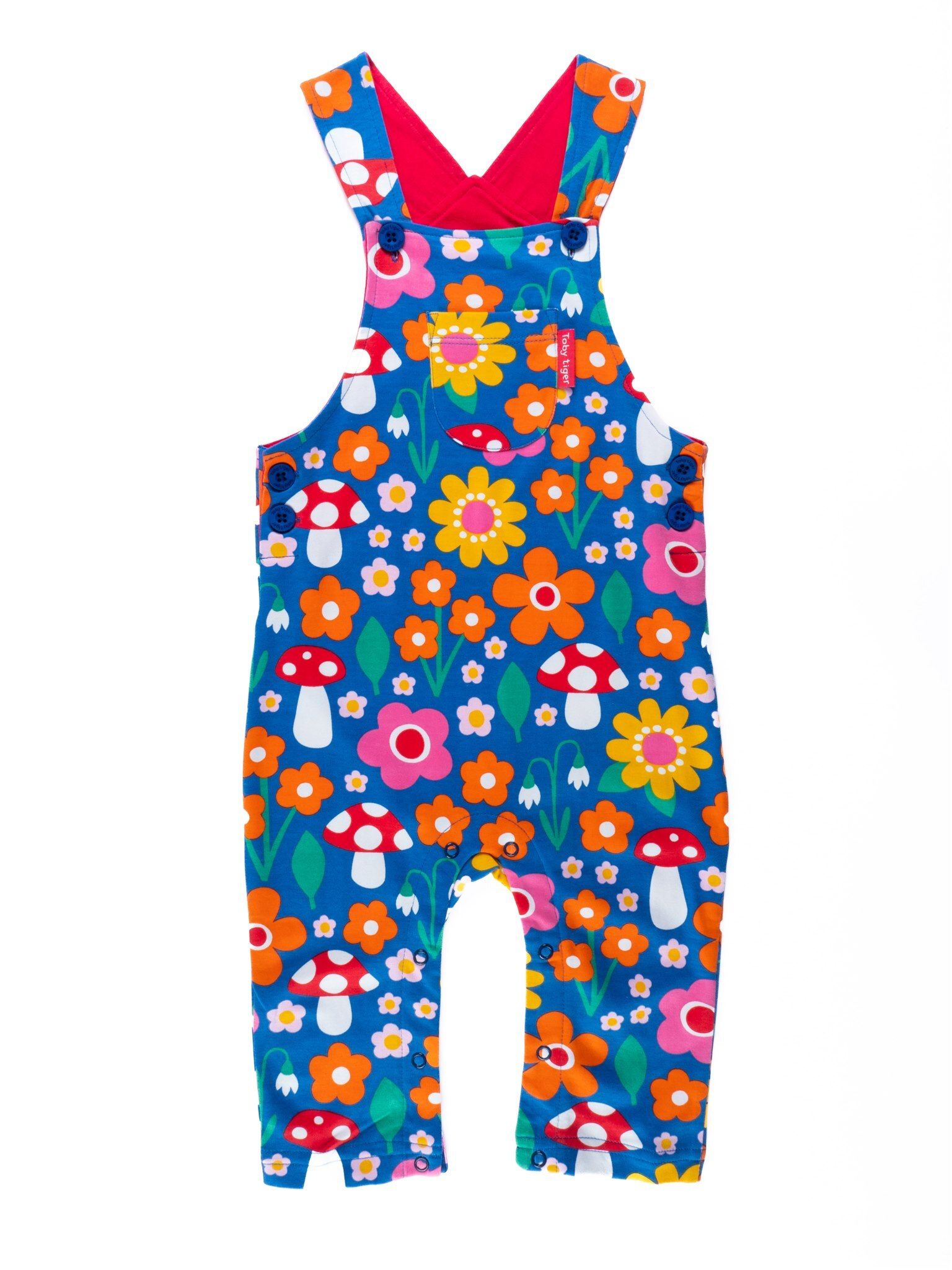 Toby Tiger Latzhose mit Blumen Muster und Pilz Applikationen