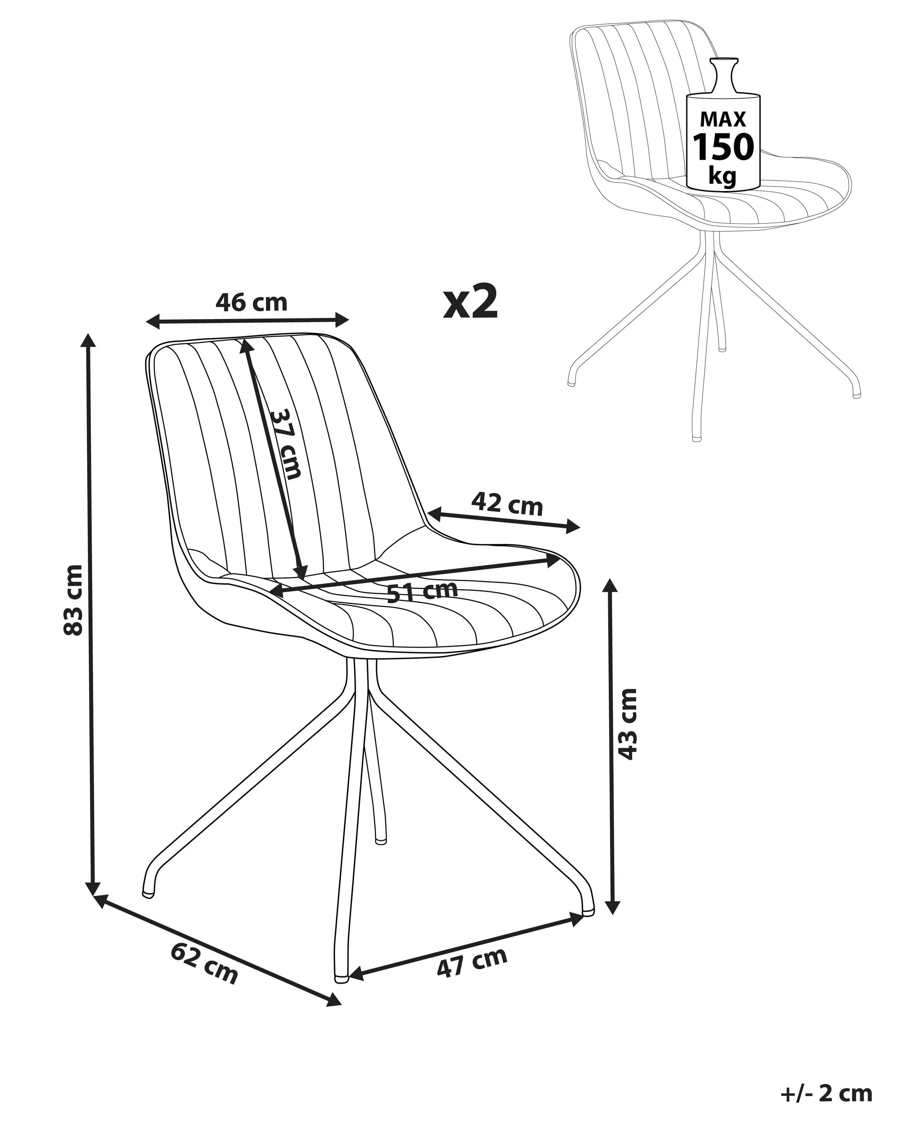 Set van 2 eetkamerstoelen NAVASOTA Fluweel Beige