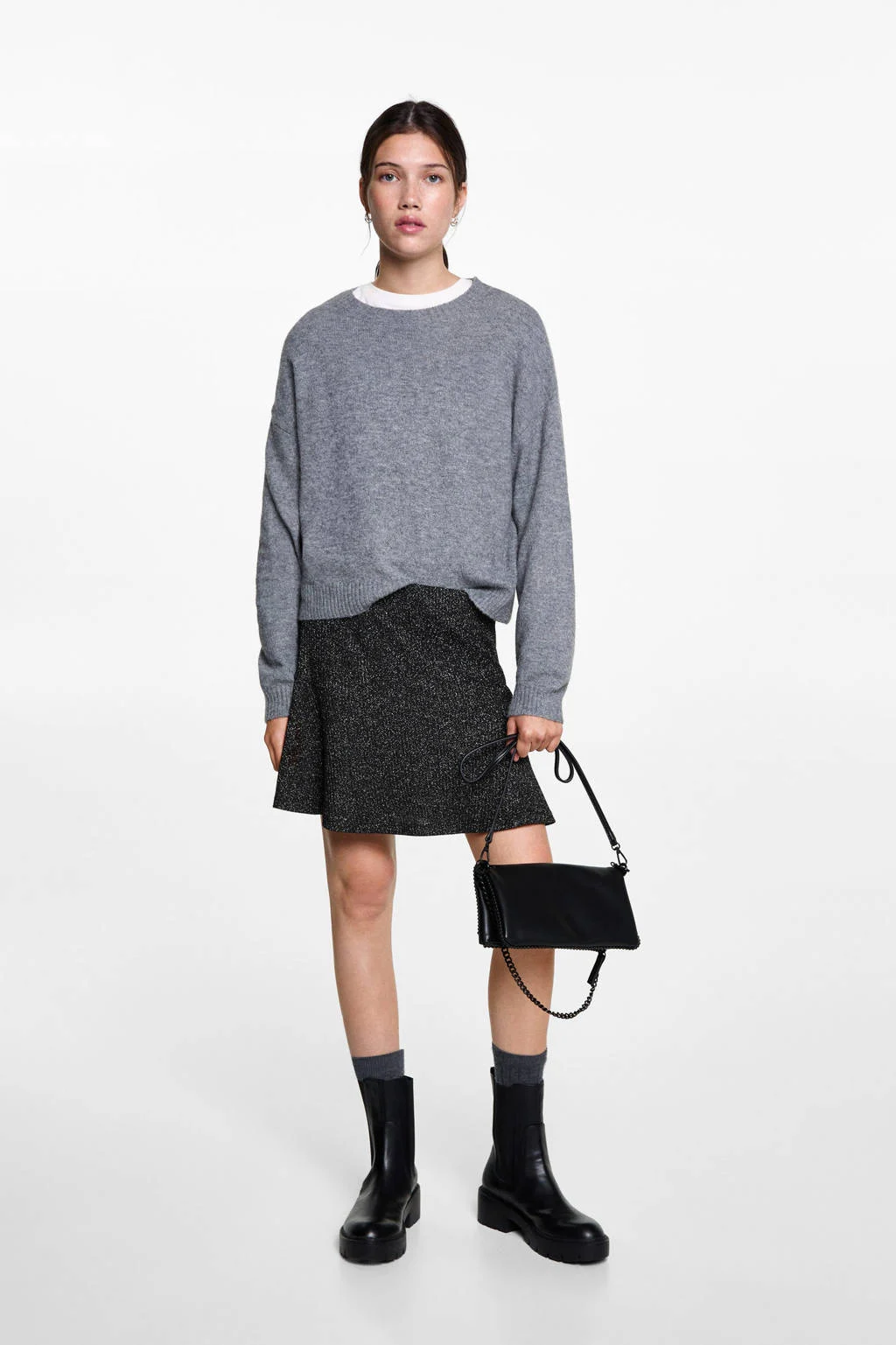 MANGO TEEN strokenrok met glitter zwart