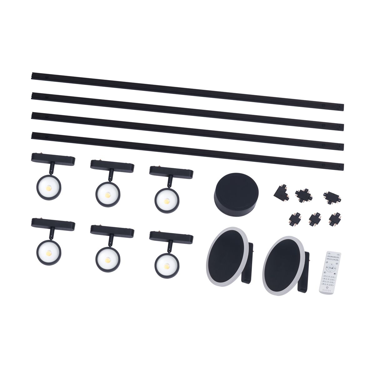 Railsysteem met 6 spots en 2 plafondlampen zwart 1-fase - Magnetic Lance Puk