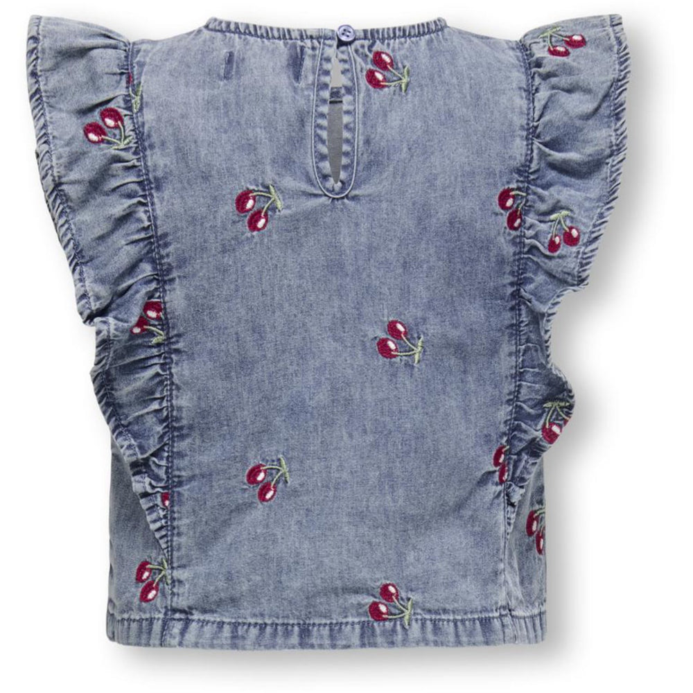 Køb Kids ONLY MINI Medium Blue Denim Cherry Embroidery Dandy Flæse Cherry Top Denim