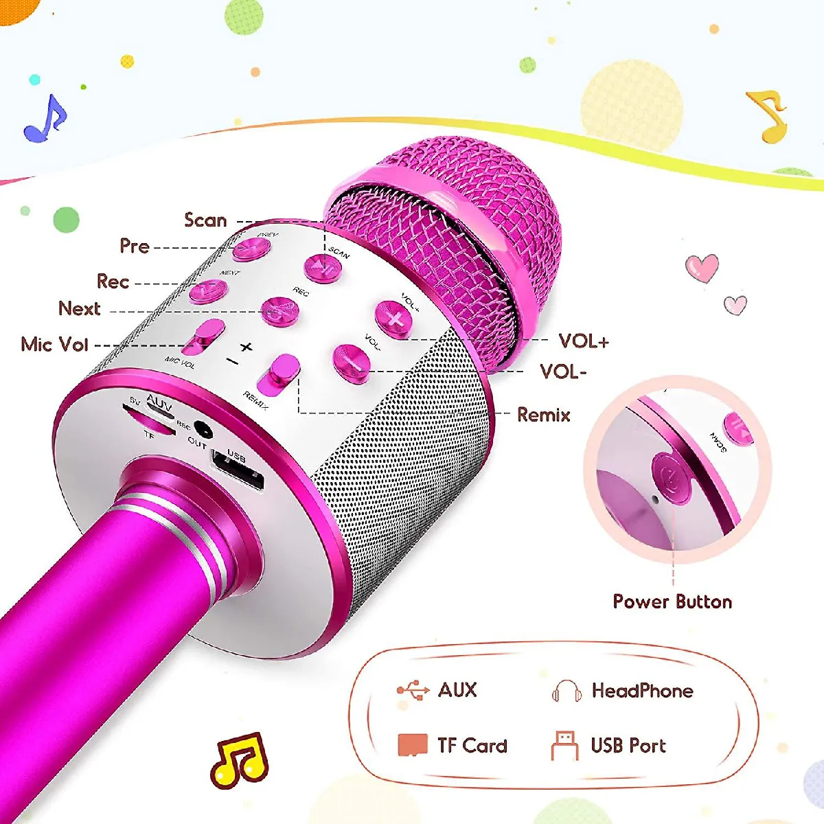 Universal Microphone karaoké enfant - Rose