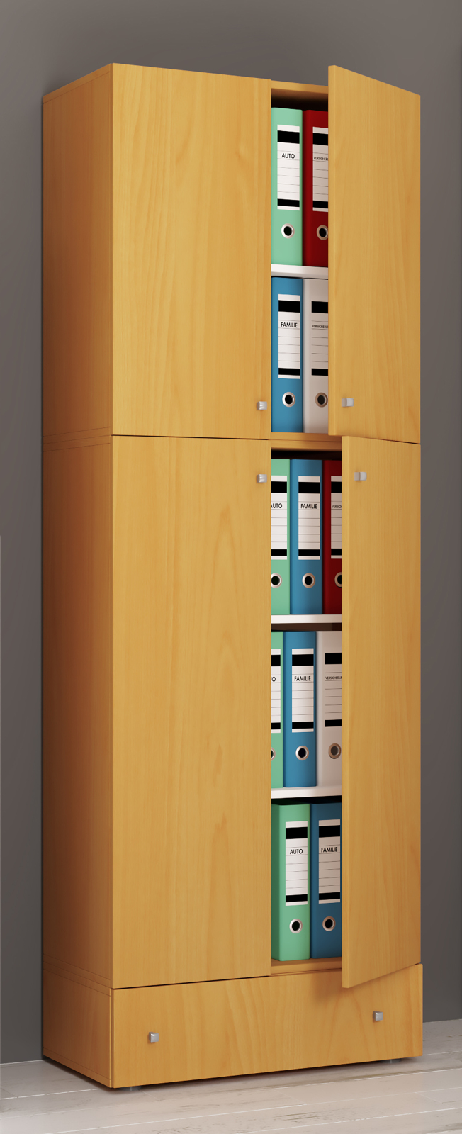 Büroschrank LONA XXL - Buche - mit Drehtüren und Schublade - 200 cm hoch
