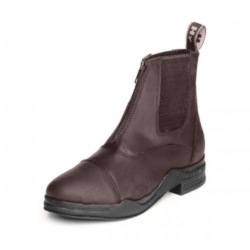 Botas femininas de couro marrom com zíper