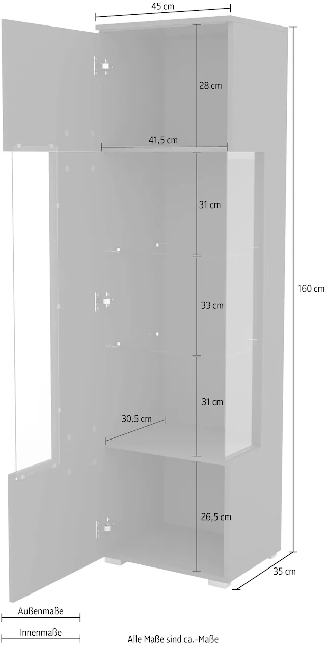 INOSIGN Vitrine »India,Höhe 160cm stilvolle Glasvitrine mit verstellbare Glasböden« Standvitrine 1Trg, viel Stauraum ohne Beleuchtung